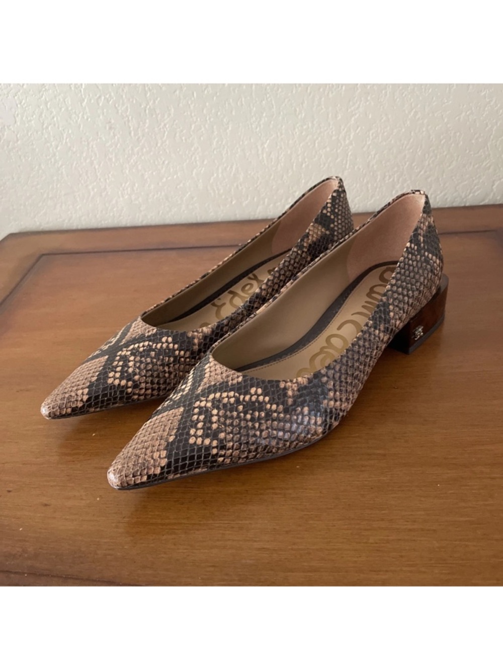 Sam Edelman Pearson Snake Print Pointe-Toe Flats Tortoiseshell Heel Sz 9